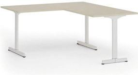 Narożne biurko PRIMO BETA L, 160x180 cm, L/P, biała podstawa, brzoza