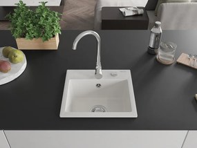 Mexen Milo zlewozmywak granitowy 1-komorowy 435 x 410 mm, biały, syfon chrom - 6505441000-20