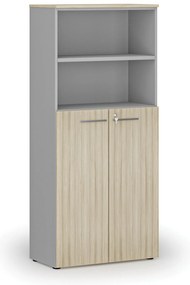 Szafa biurowa kombinowana PRIMO GRAY, drzwi na 3 poziomach, 800 x 420 x 1781 mm, szary/dąb naturalny