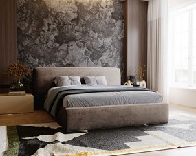 Emporius Vitoria łóżko tapicerowane 180x200 cm - łóżko w nowoczesnym stylu - duże zagłowie, pojemnik i stelaż, brązowy (Symphony 6)