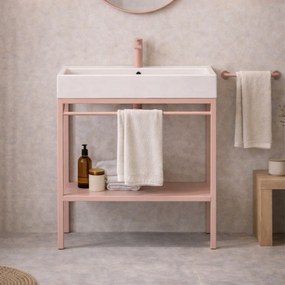 Zestaw umywalka z konglomeratu NAVI 70 x 45 cm + stojąca konsola NAVI Step | Różne kolory | Różne rozmiary : Kolor - Różowy, Otwór na baterię - Bez otworów, Rozmiar - 100 x 45 cm