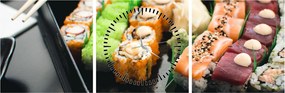 Obraz - Sushi (z zegarem) (90x30 cm)
