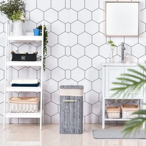 HOMCOM Elegancki kosz na pranie z bambusa 72L z pokrywą, Szary