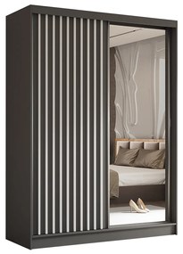 Szafa przesuwna - Lameo z lustrem 160 cm, grafit | lamele biały mat