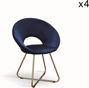 Zestaw 4 foteli z tkaniny z efektem aksamitu w kolorze zielonym, metalowa podstawa w kolorze złotym - ZANTE