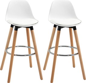 HOMCOM Zestaw 2 krzeseł barowych skandynawskich z podnóżkiem białe drewniane nowoczesne | Aosom PL