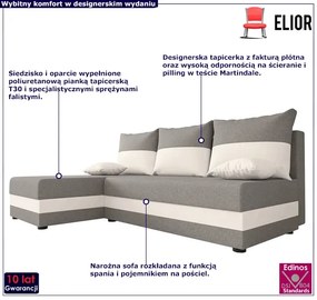 Narożnik rozkładany popielaty + biały - Nomi