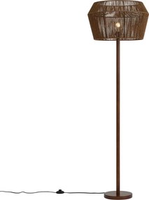 Lampa podłogowa drewno orzechowe z brązowym abażurem z papierowego sznurka 50/50/30 - Mels
