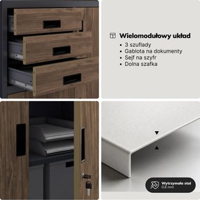 Szafa biurowa metalowa z sejfem antracytowa/orzech, 900x1850x400 mm: FILIP II Eco Design