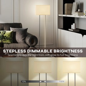HOMCOM Nowoczesna lampa podłogowa, 3 tryby, włącznik nożny, regulowana jasność, lniany klosz, Biała