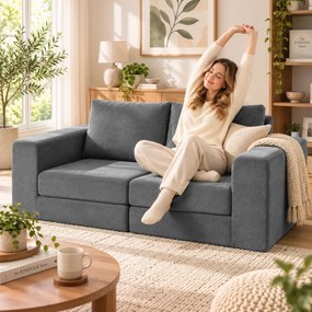 HOMCOM Sofa rozkładana 4-w-1 z funkcją spania, rozkładana, poduszki, 2-osobowa, szara | Aosom PL