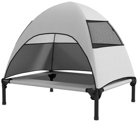 PawHut Leżanka dla Psa na Zewnątrz z Daszkiem, Podwyższone Łóżko dla Psów Średniej Wielkości, 76 x 61 x 71cm, Jasnoszary