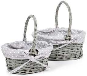 Zestaw koszy wiklinowych z tkaniną Szara kropka, 2 szt., 2 rozmiary, 26 x 28 x 22 cm