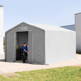TOOLPORT 6x6m Hala namiotowa - 3,0 m wysokość ścian bocznych z bramą przesuwną, PVC 850, szary, ze statyką (podłoże gruntowe) - (93874)