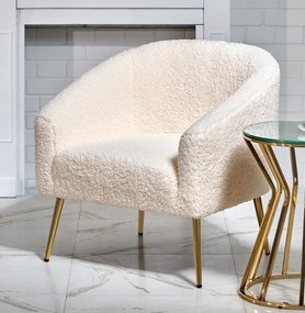 Fotel Grifon tapicerowany tkaniną typu baranek na złotych nóżkach