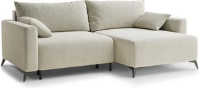 Kremowy rozkładany/ze schowkiem narożnik z tkaniny szenilowej (prawostronny/z szezlongiem) Leon – Maison de Rêve