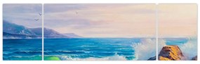 Obraz fal uderzających w klify, obraz olejny (170x50 cm)