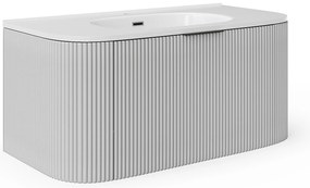 Szafka łazienkowa wisząca  ryflowana z umywalką wpuszczaną w blat - Biały mat - 100 cm - LOMERI