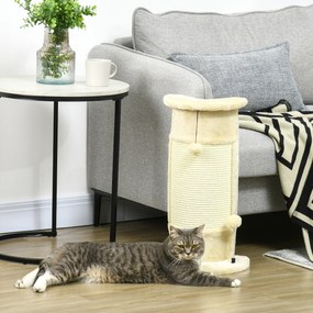 PawHut Drapak 58cm Drzewko dla Kotów z Piłką Kremowo-Biały Stabilny Drapak dla Kotów z Miejscem do Drapania | Aosom PL