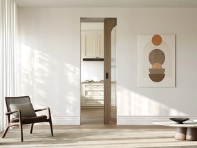 Drzwi przesuwne z systemem chowanym w ścianie z drewna i MDF - łuk naturalny jasny i szkło hartowane ryflowane - W205 x S63 cm - ODEZA