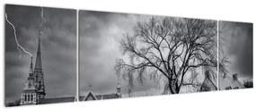 Obraz czarno - białej wioski (170x50 cm)