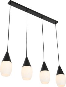 Nowoczesna lampa wisząca czarna z opalowym szkłem 4-światłowa - Drop