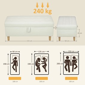 HOMCOM Puf z funkcją przechowywania, drewniane nogi, miękki materiał, Kremowy