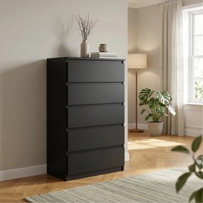 Komoda NUDO 70 cm do Salonu Sypialni 5 Szuflad Czarny