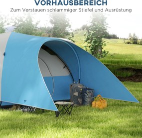Outsunny Namiot campingowy dla 5-6 osób, Rodzinny namiot, Wodoodporny, z przedsionkiem, 550Dł x 300Szer x 198Wys cm, Niebieski