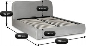 Łóżko Tapicerowane 180x200 cm ze Stelażem i Pojemnikiem Dwuosobowe BRISTOL Szare Welurowe