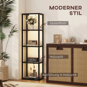 HOMCOM Lampa podłogowa LED z 4-półkowym regałem, regał świetlny z 4 szklanymi półkami, przełącznik nożny, MDF, Czarny