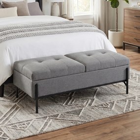 HOMCOM Skrzynia z tkaniny lnianej, ławka z 2 schowkami, składanymi klapami i ekstra grubą poduszką, 117 x 50 x 44 cm | Aosom PL