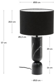 Czarna marmurowa lampa stołowa z tekstylnym kloszem (wysokość 57 cm) Vex – Kave Home