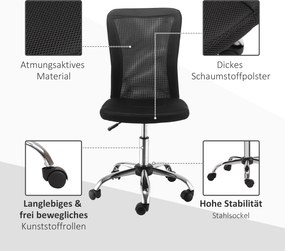 Vinsetto Krzesło Biurowe Czarne Siatkowe Regulowana Wysokość Komfortowa Praca i Nauka | Aosom PL