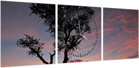 Obraz - Drzewo i czerwonawe odcienie (z zegarem) (90x30 cm)
