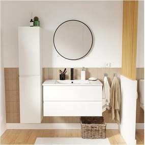 Szafka pod umywalkę 80 cm z ceramicznym blatem, baterią, lustrem i kolumną SORRENTO