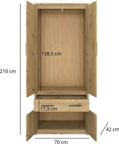 Szafa Na Ubrania Z Szufladą Dąb Artisan 70 Cm T0-W05