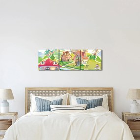 Obraz - Kolorowe miasteczko (z zegarem) (90x30 cm)