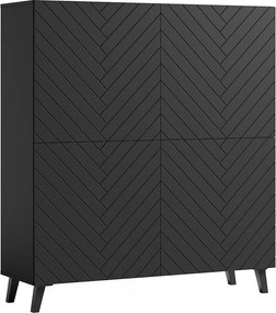 Nowoczesna wysoka komoda 120 cm na nóżkach do salonu, czarny grafit, fronty MDF w jodełkę