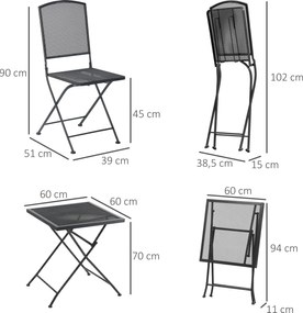 3-częściowy zestaw bistro składający się ze stołu i 2 krzeseł metal czarny Outsunny