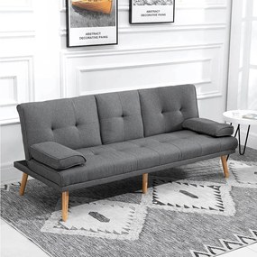 Szara sofa 3-osobowa - Sofa ze składanym stolikiem i uchwytem na kubki - regulowane oparcie