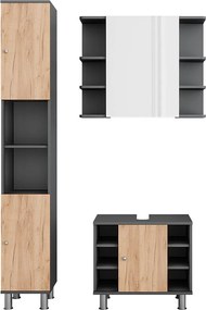 Zestaw mebli łazienkowych antracyt/złoty dąb 60x32x54 fynn