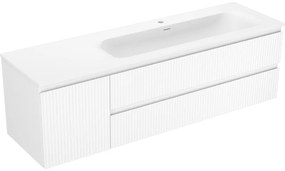 Mexen Rivel szafka łazienkowa 160 cm z umywalką Vela prawą, 2S, 1D, ryflowana, biała mat - 91A23-16047-3-BBFFF01-W23P01