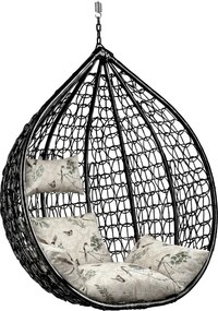 Czarne wiszące krzesło KOKON bez stojaka, beżowa poduszka