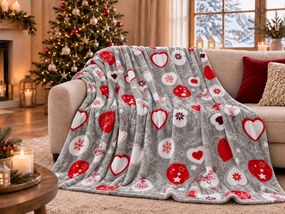 Świąteczny koc z mikropluszuy CHRISTMAS HEART szary Rozmiar: 200 x 220 cm