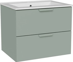 Wisząca szafka łazienkowa z umywalką wpuszczaną w blat – Zielony szałwiowy – S60 cm – AVORELI
