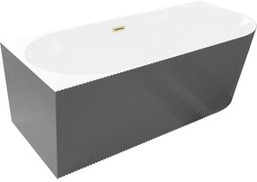 Mexen Silo wanna wolnostojąca narożna lewa ryflowana  150 x 75 cm, biała/szara, przelew złoty szczotkowany - 52891507562L-55