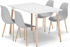 Biały stół + 4 szare krzesła na bukowych nogach W5-H41