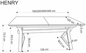 Stół rozkładany HENRY 180(300)x100 dąb naturalny/czarny HALMAR