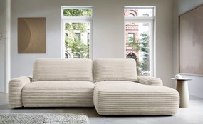 Kremowa sztruksowa kanapa narożna z pojemnikiem P7-D10